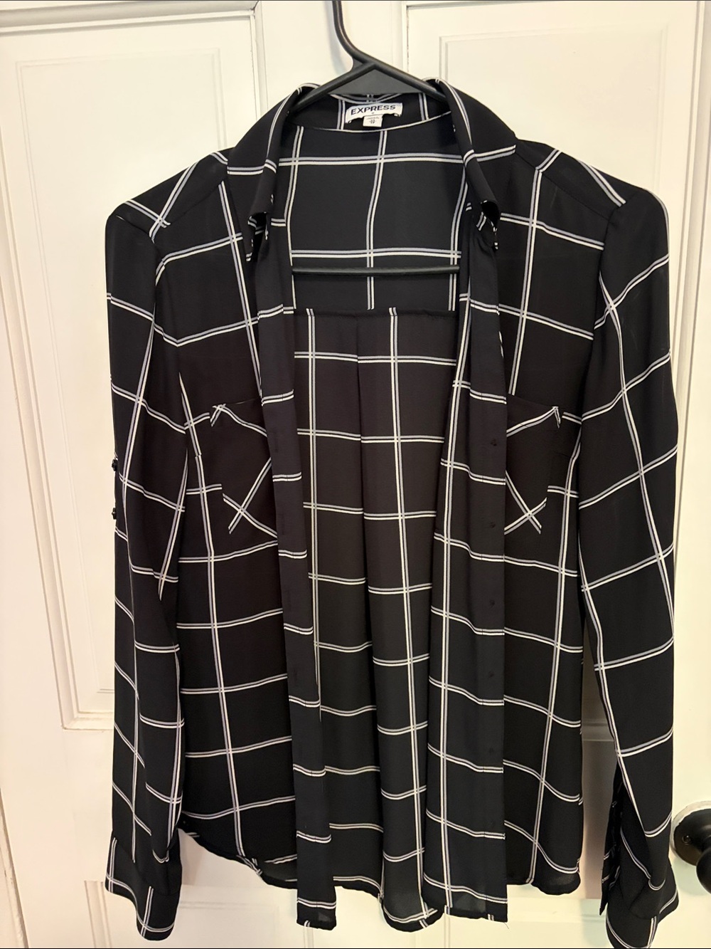 Express Black Windowpane Button-Down Shirt with White Grid